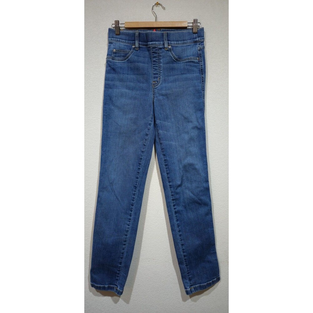 Spanx Jeans Womens Medium Skinny Ankle Blue Dark Wash High Rise Pull On